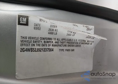 2002 Buick Century Custom из США, поврежденный, VIN 2G4WS52J921237564